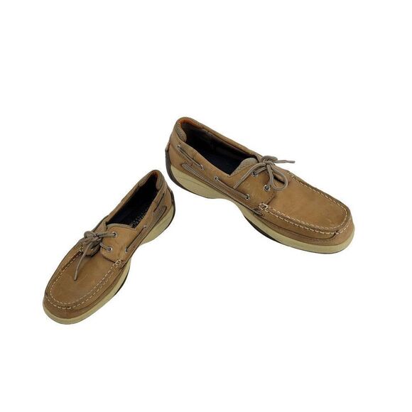Sperry Top Sider Boat Shoes 12 Tan Leather 0777924 Slip On Nautical Yacht Club - Picture 1 of 13